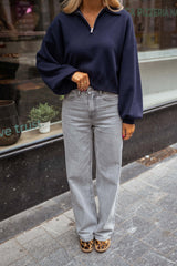 Light Grey Wide-Leg Denim Jeans