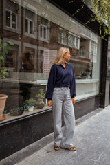 Light Grey Wide-Leg Denim Jeans