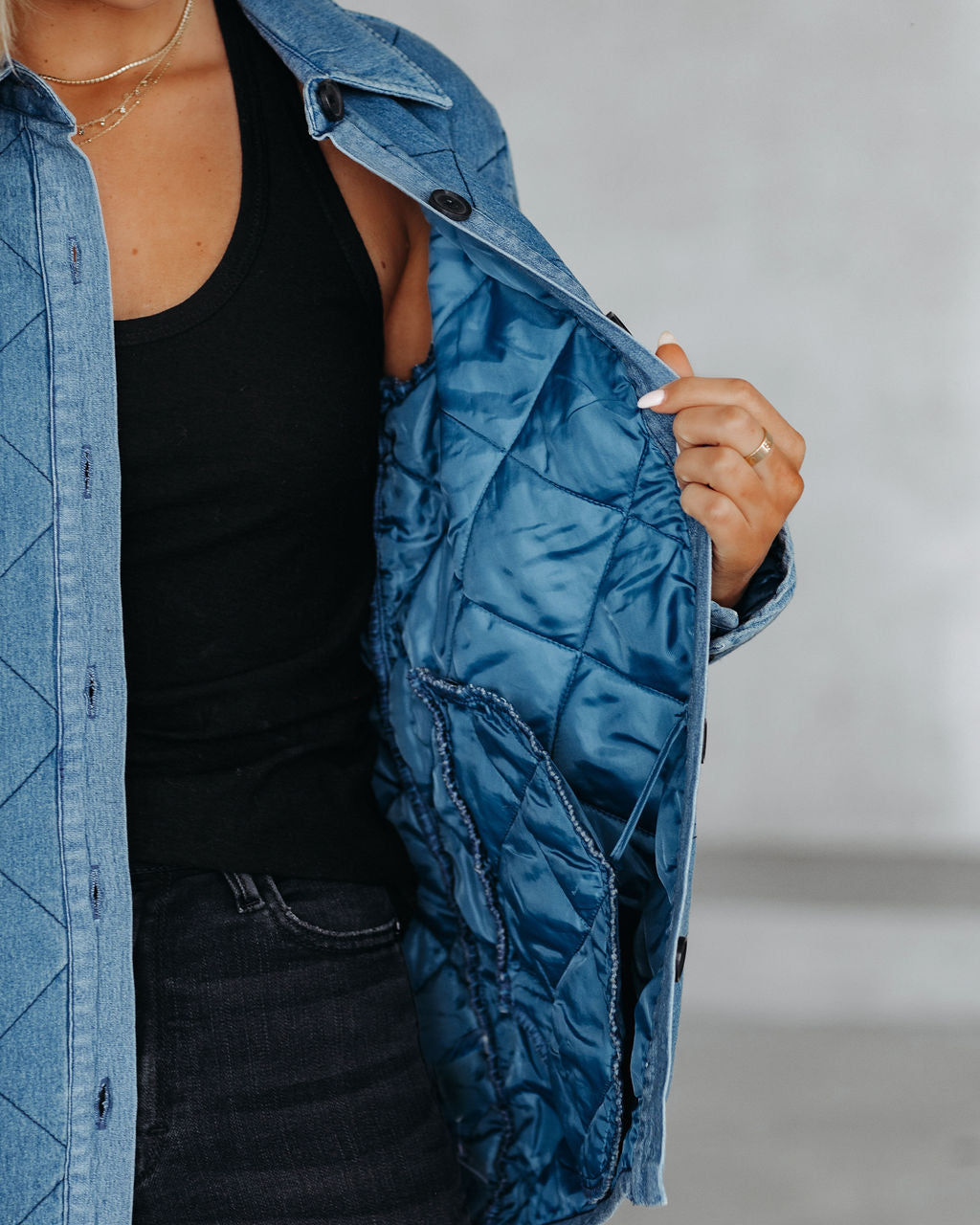 Jonny Cotton Blend Pocketed Quilted Jacket - Denim Blue - FINAL SALE