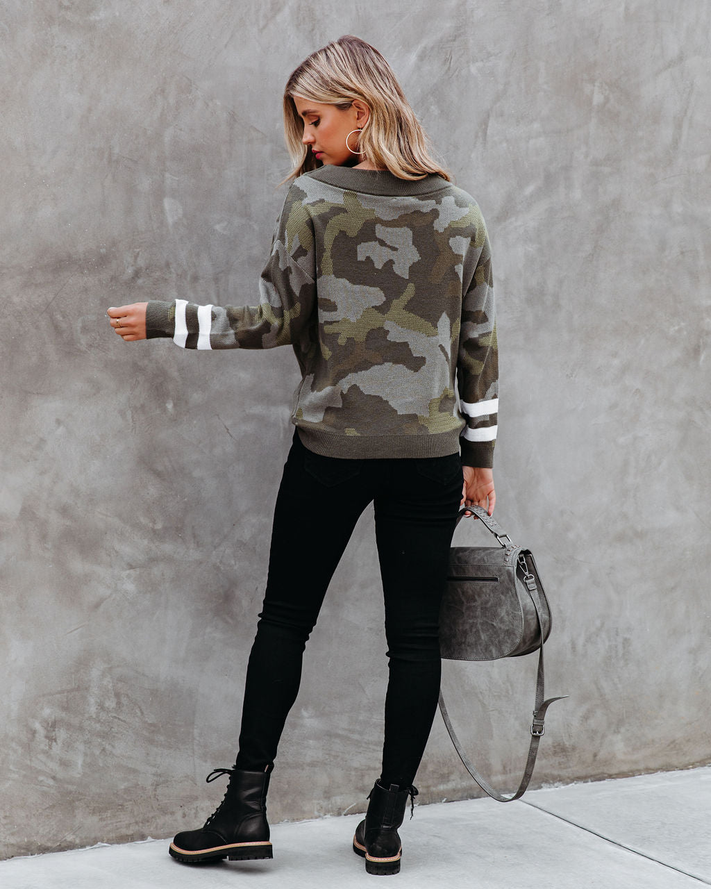 Kalista Cotton Boat Neck Camo Sweater - Olive