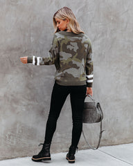 Kalista Cotton Boat Neck Camo Sweater - Olive