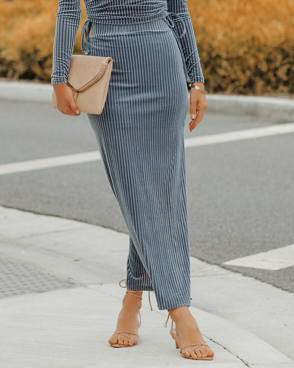 Kendal Velvet Slit Midi Skirt