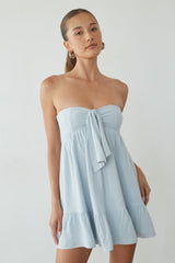 Light Blue Babydoll Tie Mini Dress
