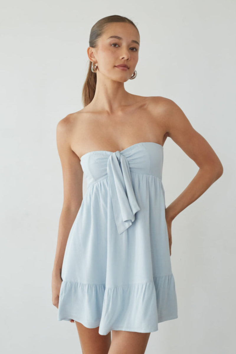 Light Blue Babydoll Tie Mini Dress – Groovy Mimi