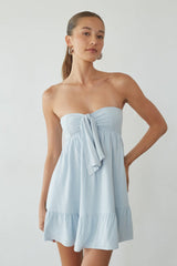 Light Blue Babydoll Tie Mini Dress