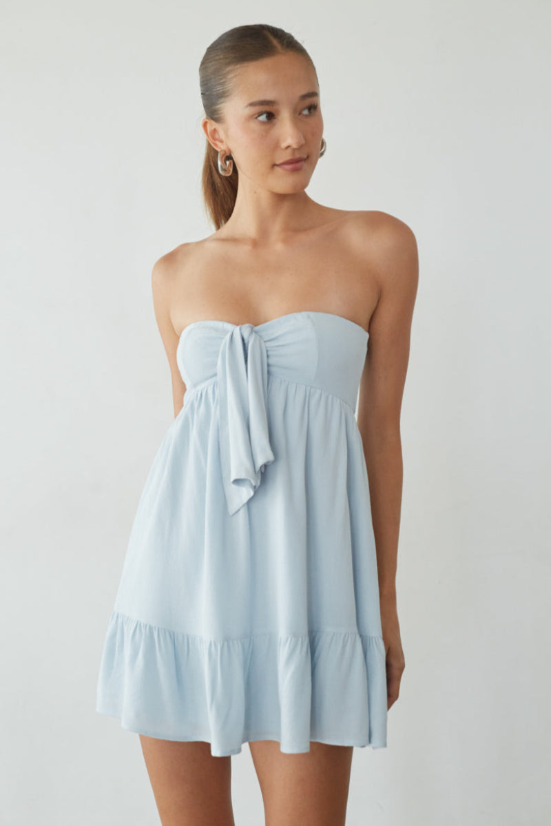 Light Blue Babydoll Tie Mini Dress