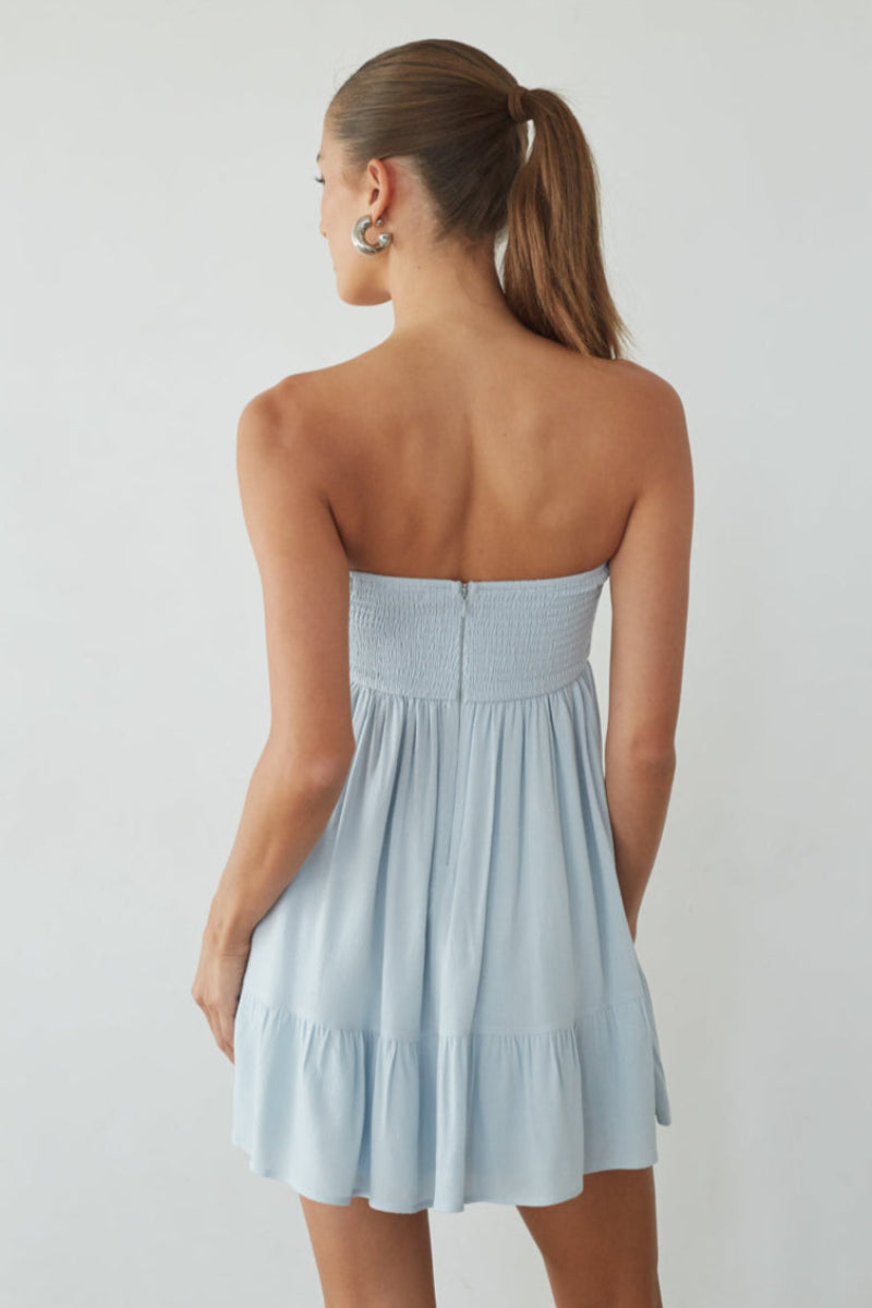 Light Blue Babydoll Tie Mini Dress