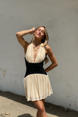 Beige Black Contrast Mini Dress