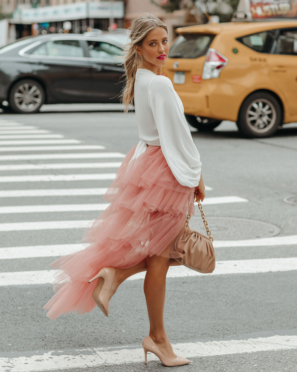 Liza High Low Tiered Tulle Maxi Skirt - Blush