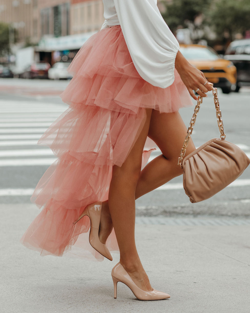 Liza High Low Tiered Tulle Maxi Skirt - Blush