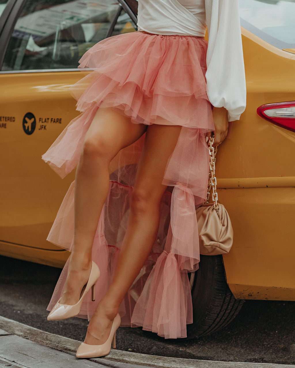 Liza High Low Tiered Tulle Maxi Skirt - Blush