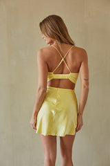 Yellow Satin Cowl Neck Mini Dress