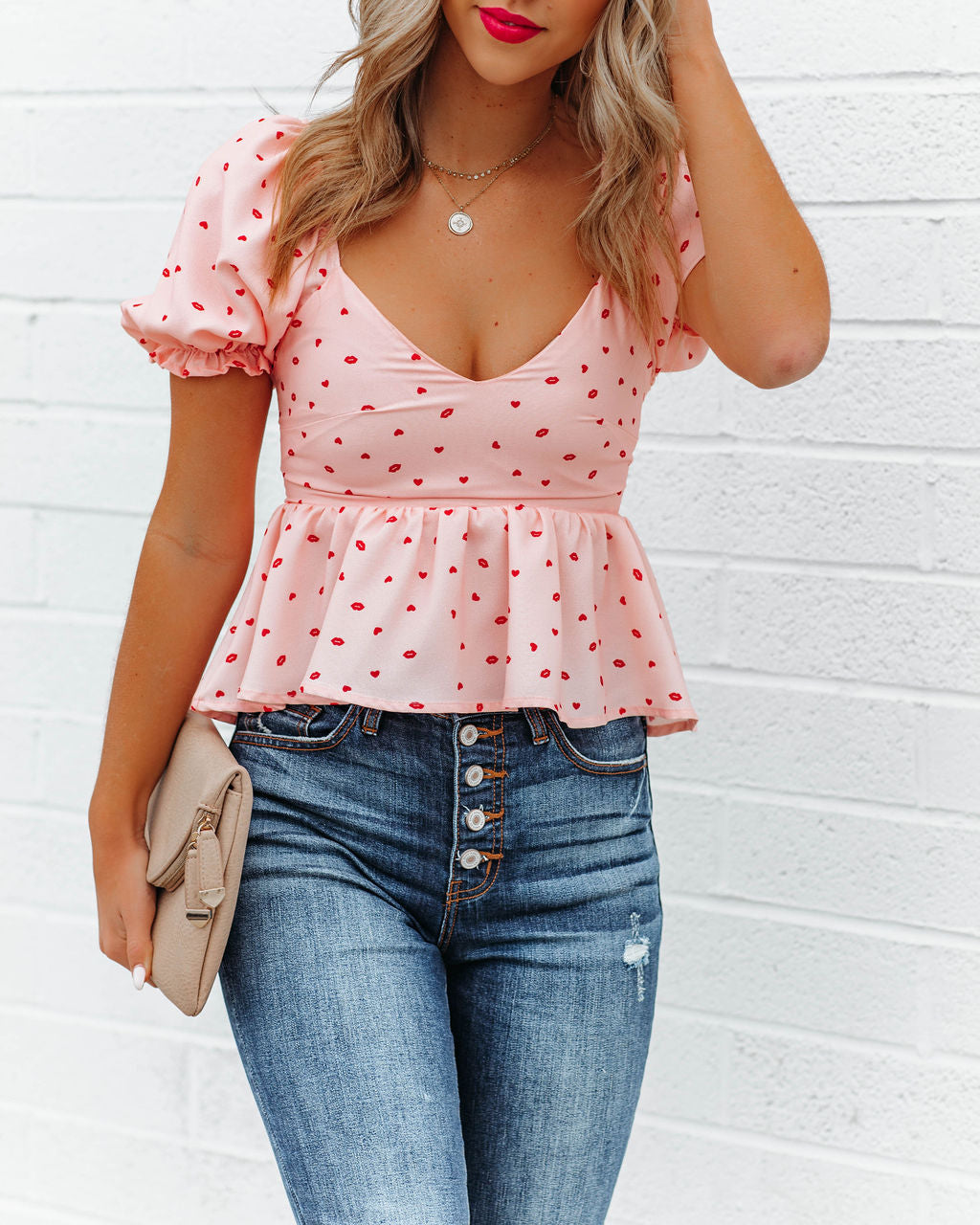Lovebug Puff Sleeve Peplum Top