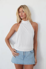 White Open Back Halter Top