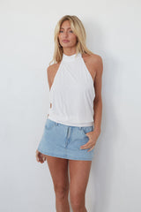 White Open Back Halter Top