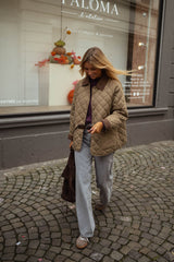 Khaki Quilting Patched Pockets Coat