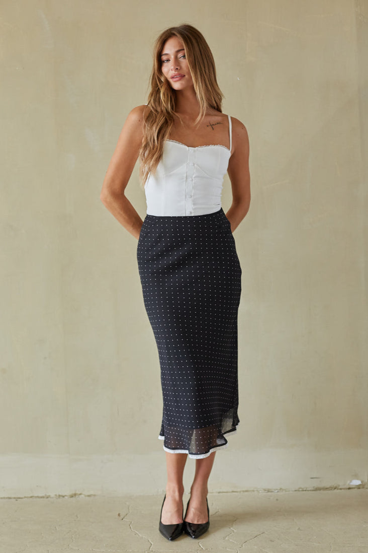 Sleek Polka Dot Midi Skirt