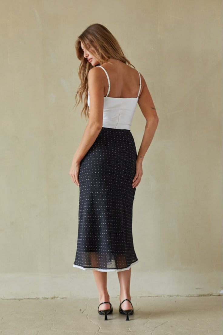 Sleek Polka Dot Midi Skirt