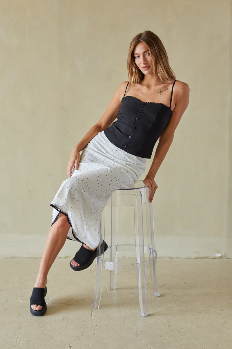 Sleek Polka Dot Midi Skirt