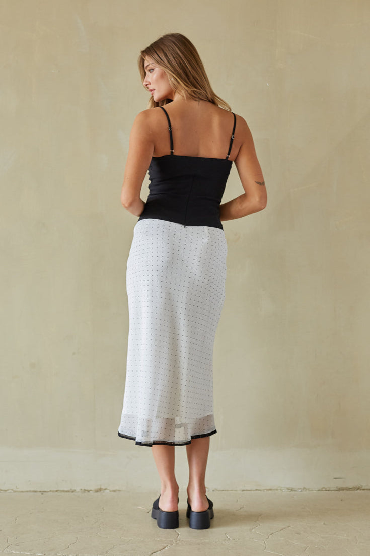 Sleek Polka Dot Midi Skirt