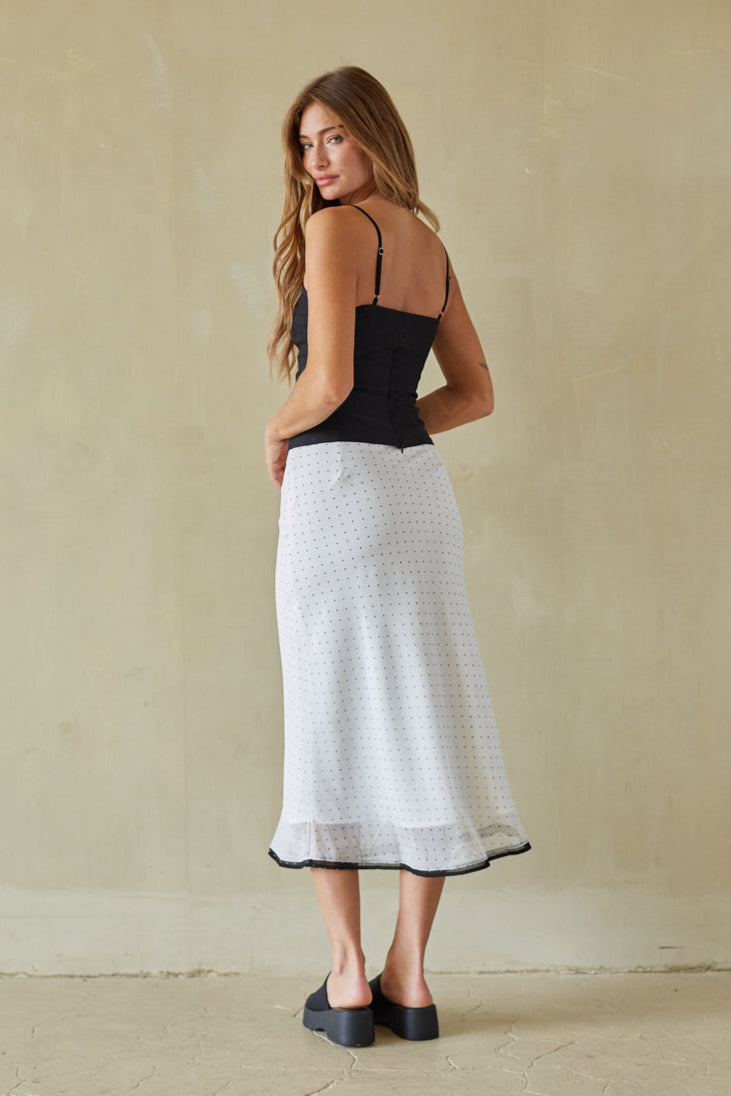 Sleek Polka Dot Midi Skirt