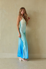 Butter Blue Satin Maxi Dress