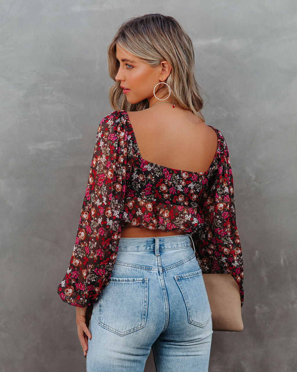 Red My Floral Tie Front Crop Blouse