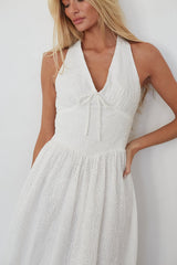 White Eyelet Halter Midi Dress