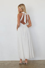 White Eyelet Halter Midi Dress