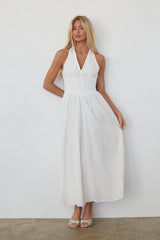 White Eyelet Halter Midi Dress