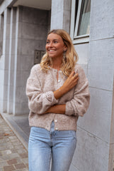 Beige Fuzzy Knit Cardigan