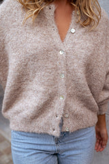 Beige Fuzzy Knit Cardigan