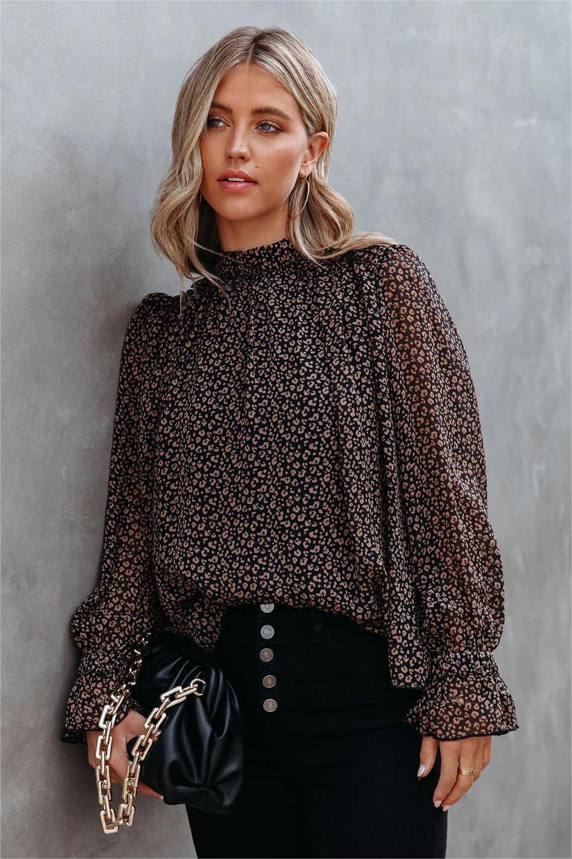 Norris Leopard Chiffon Ruffle Blouse