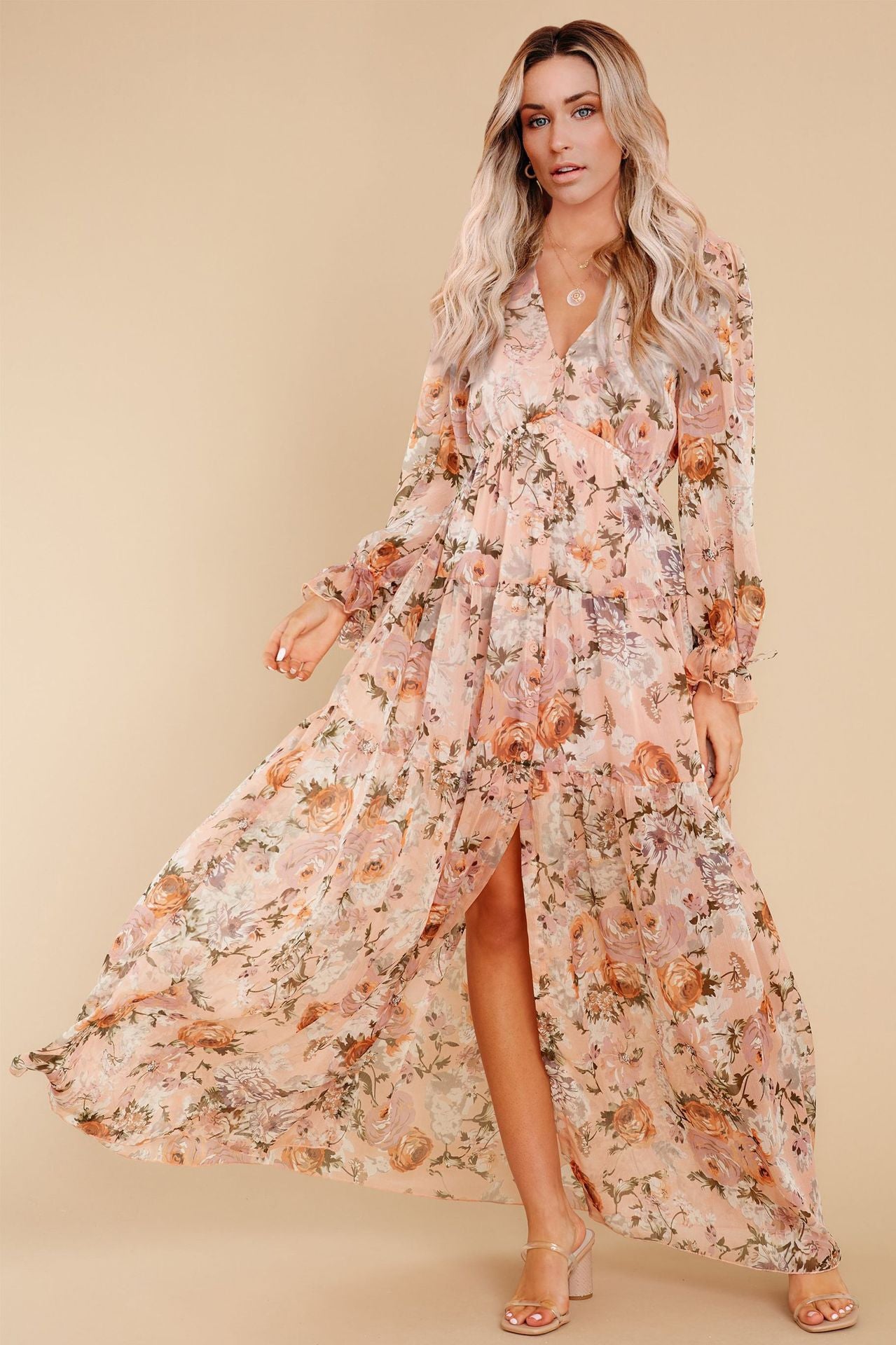 Prosperous Floral Chiffon Boho Maxi Dress