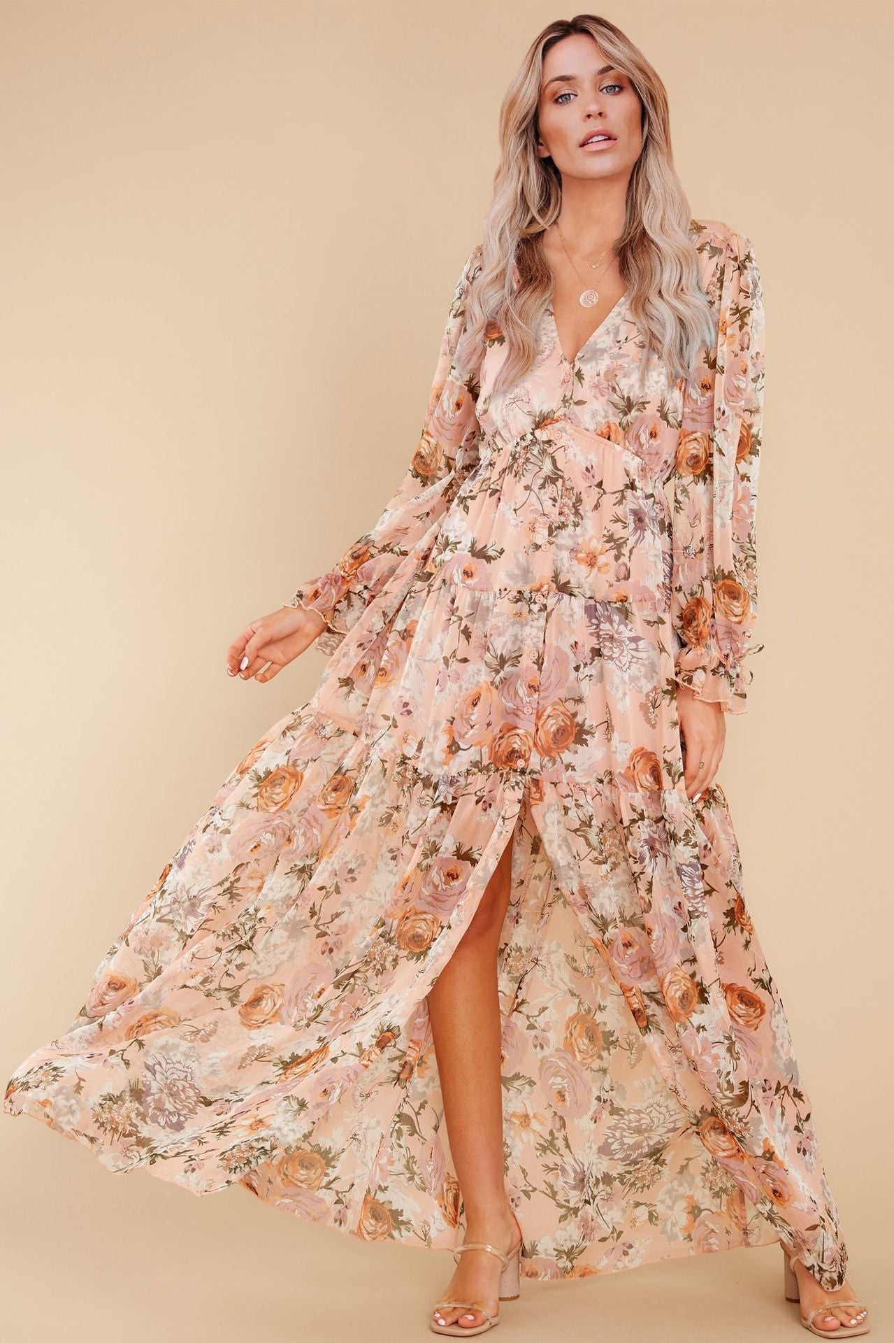 Prosperous Floral Chiffon Boho Maxi Dress