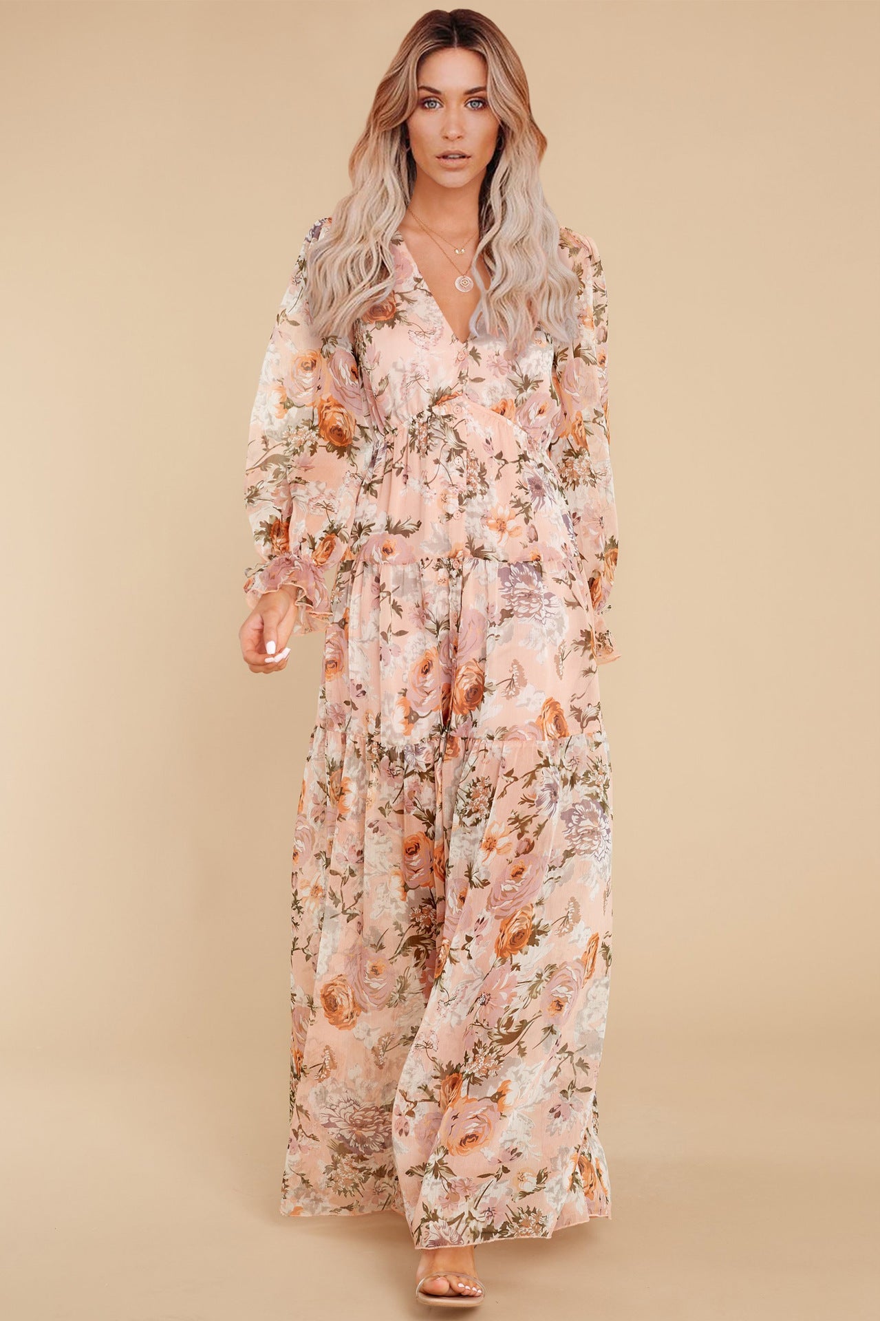 Prosperous Floral Chiffon Boho Maxi Dress