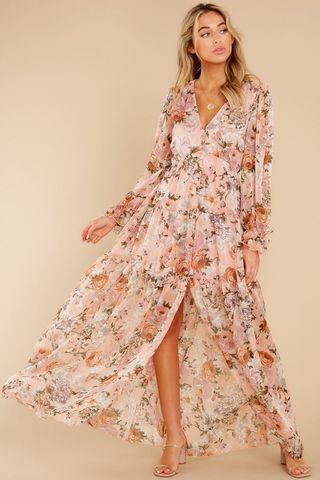 Prosperous Floral Chiffon Boho Maxi Dress