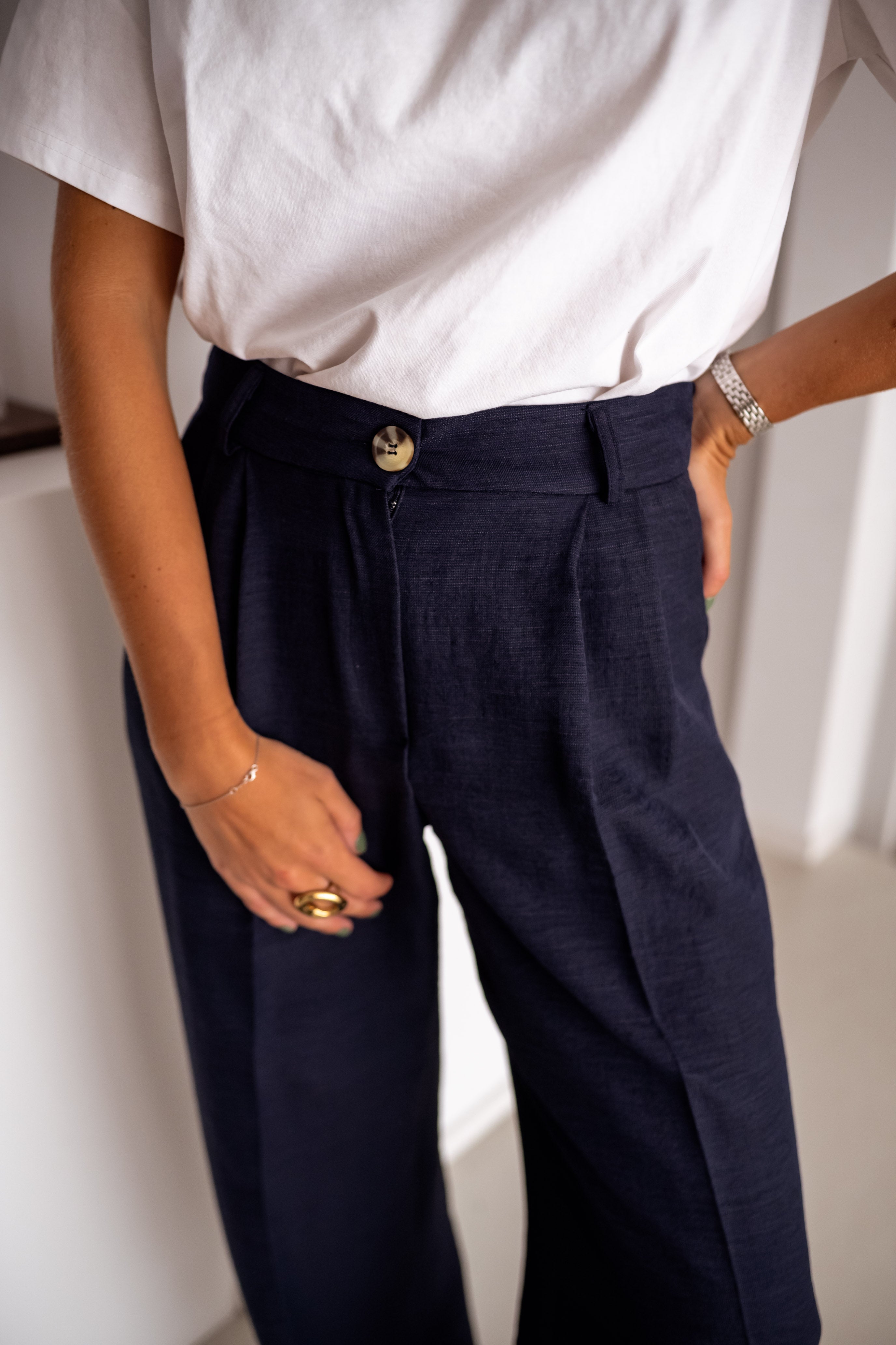 Navy Blue Wide-Leg Pants