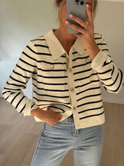 White Black Striped Cardigan Jacket