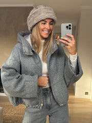Heather Grey Hooded Coat