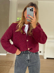 Burgundy Button Down Knit Cardigan