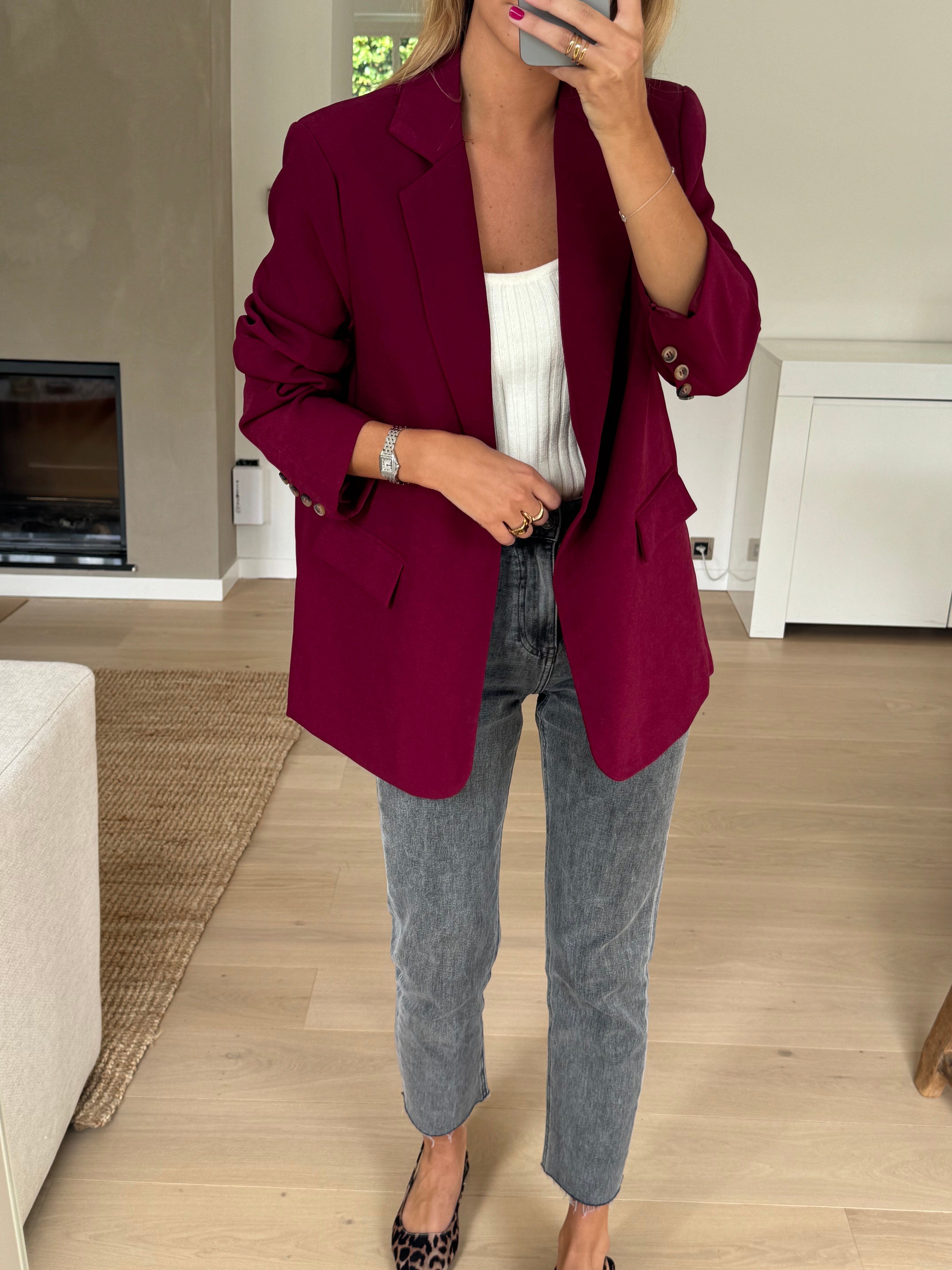 Burgundy Notched Lapel Blazer