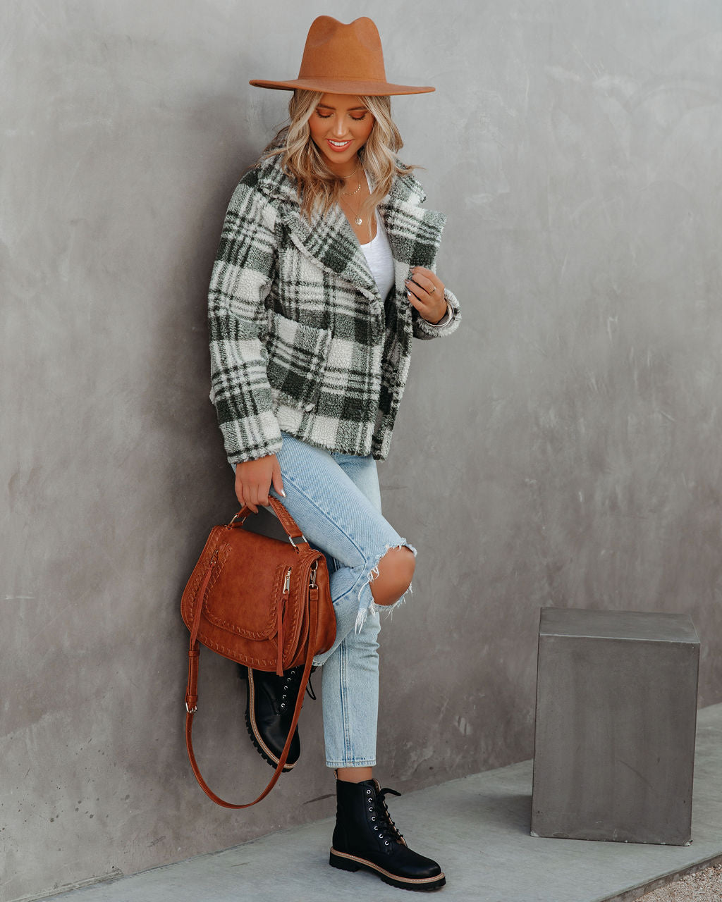Pinole Pocketed Plaid Teddy Jacket - Grey - FINAL SALE