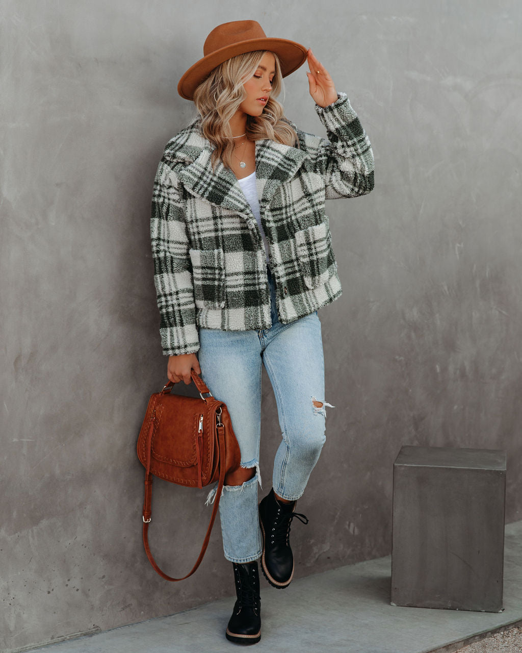 Pinole Pocketed Plaid Teddy Jacket - Grey - FINAL SALE