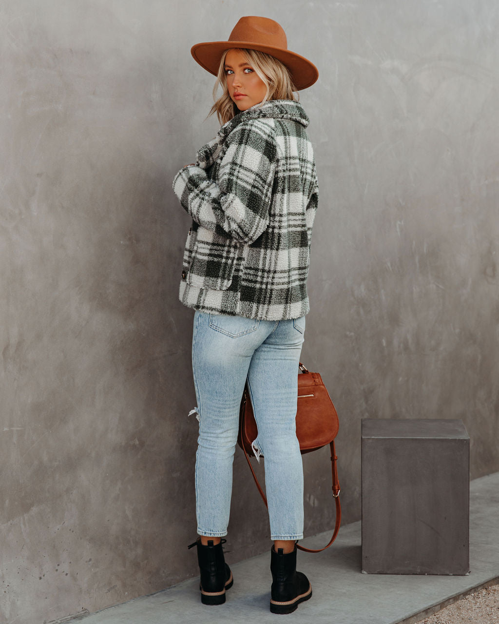 Pinole Pocketed Plaid Teddy Jacket - Grey - FINAL SALE