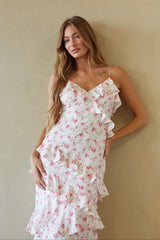 Sweet Pink Floral Ruffle Maxi Dress