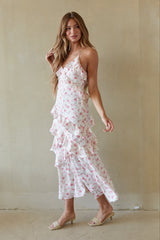 Sweet Pink Floral Ruffle Maxi Dress