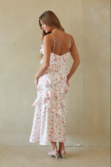 Pink Floral Ruffle Maxi Dress