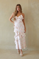 Sweet Pink Floral Ruffle Maxi Dress