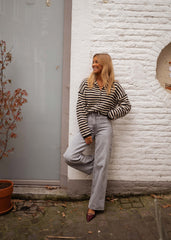 Black White Striped Cardigan Sweater